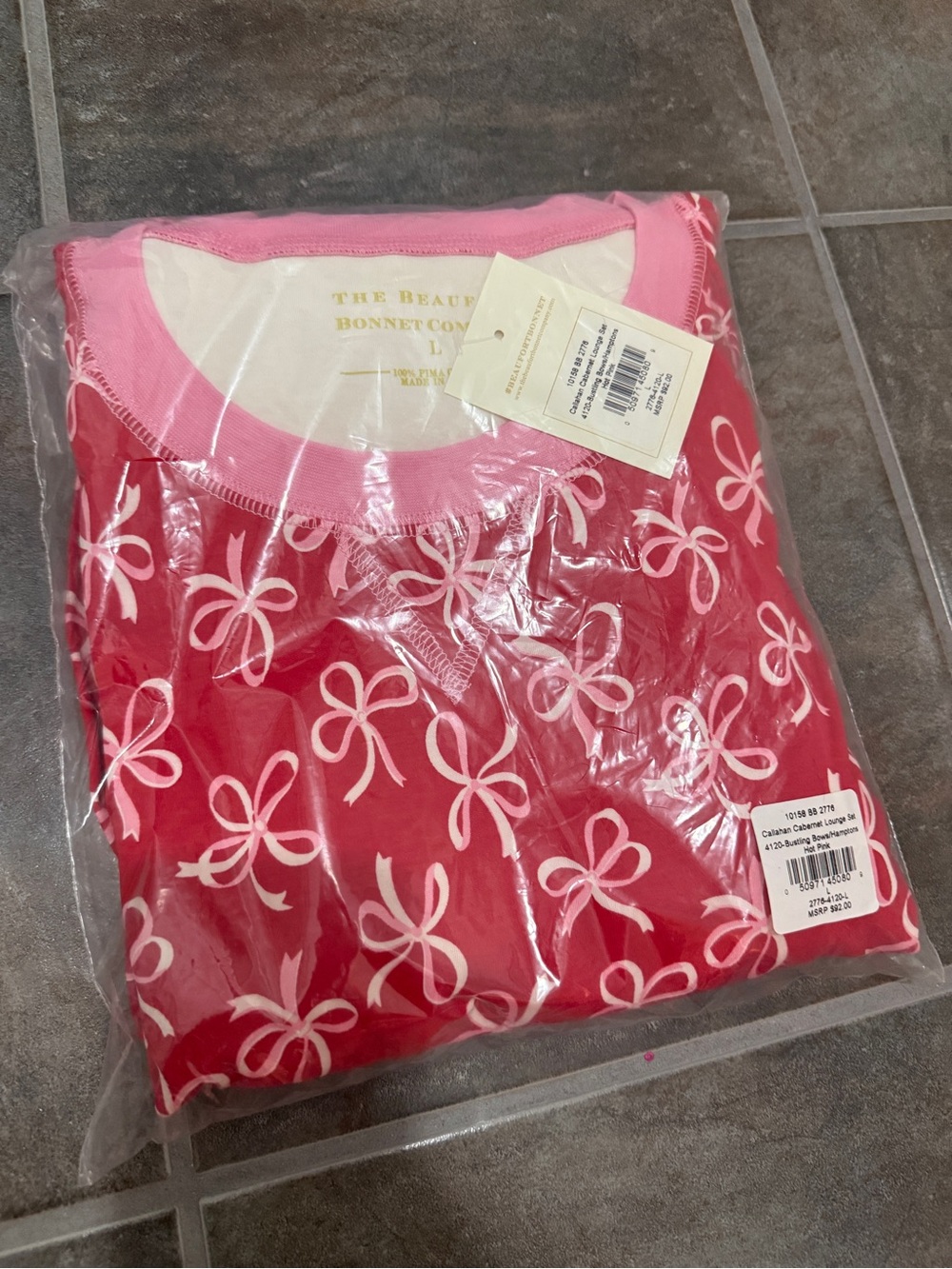The Beaufort Bonnet Company Pink and White Bow-Print Pajama Top